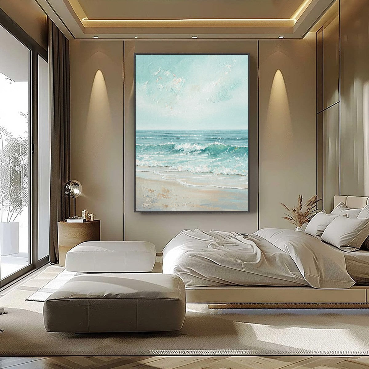 AQUA HORIZON: Textured Vertical Seascape Oil Painting - Image 6