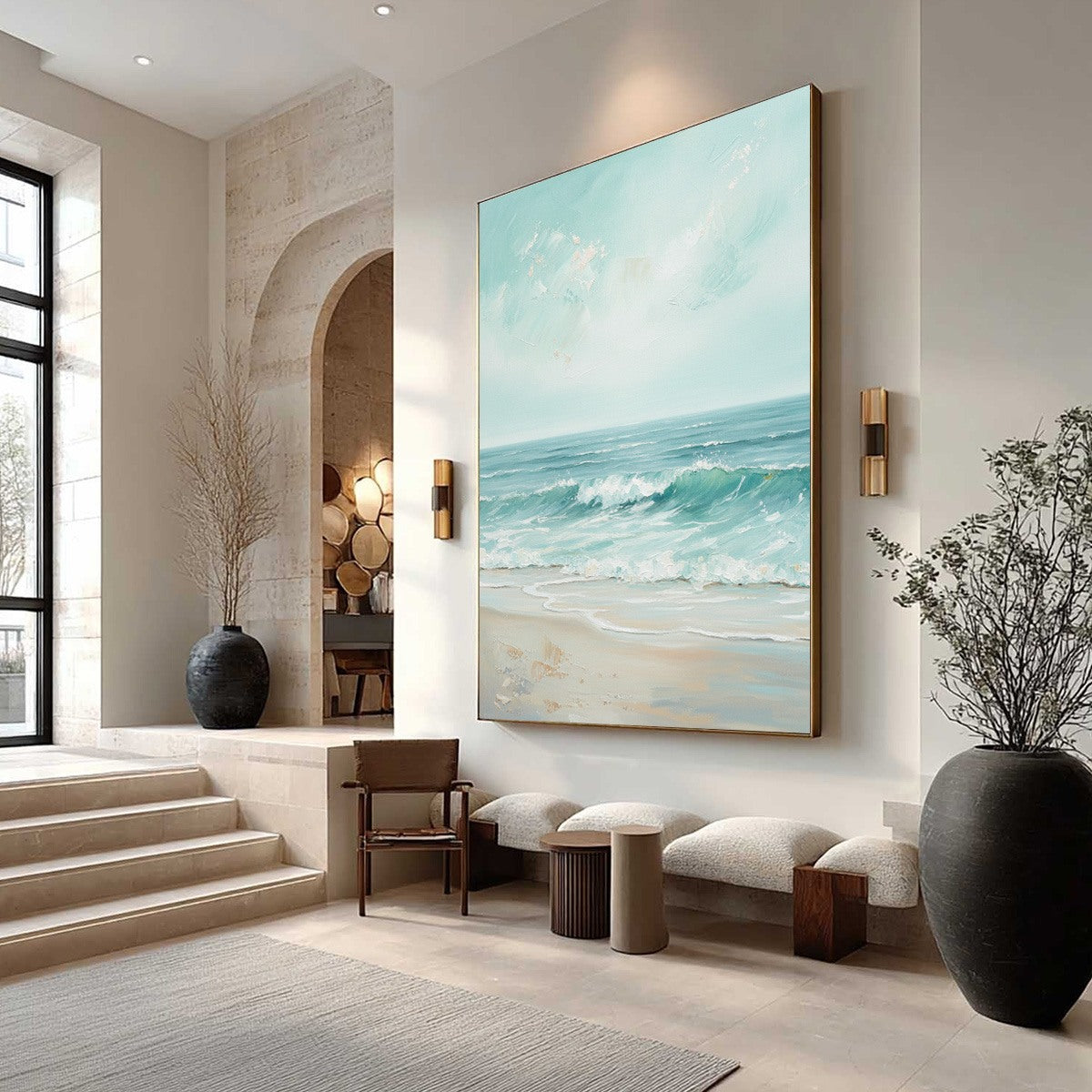 AQUA HORIZON: Textured Vertical Seascape Oil Painting - Image 7