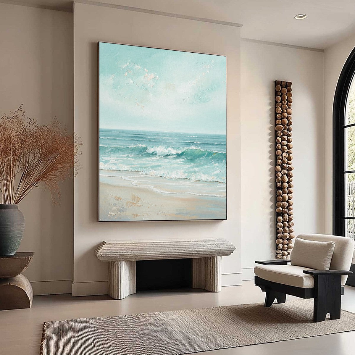 AQUA HORIZON: Textured Vertical Seascape Oil Painting - Image 8