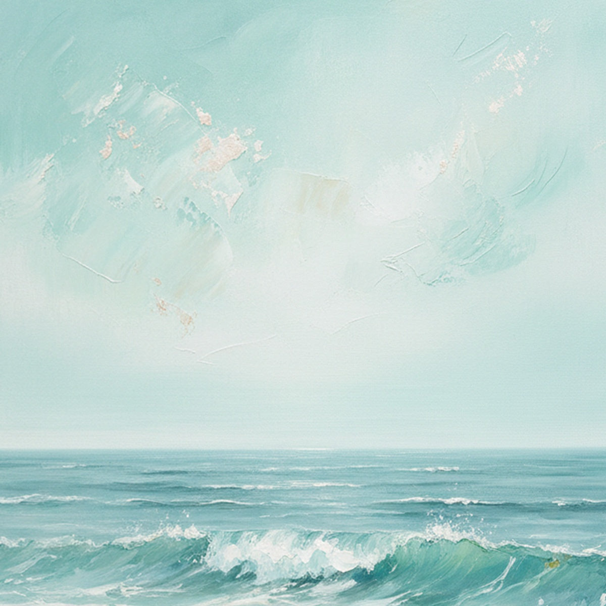 AQUA HORIZON: Textured Vertical Seascape Oil Painting - Image 5