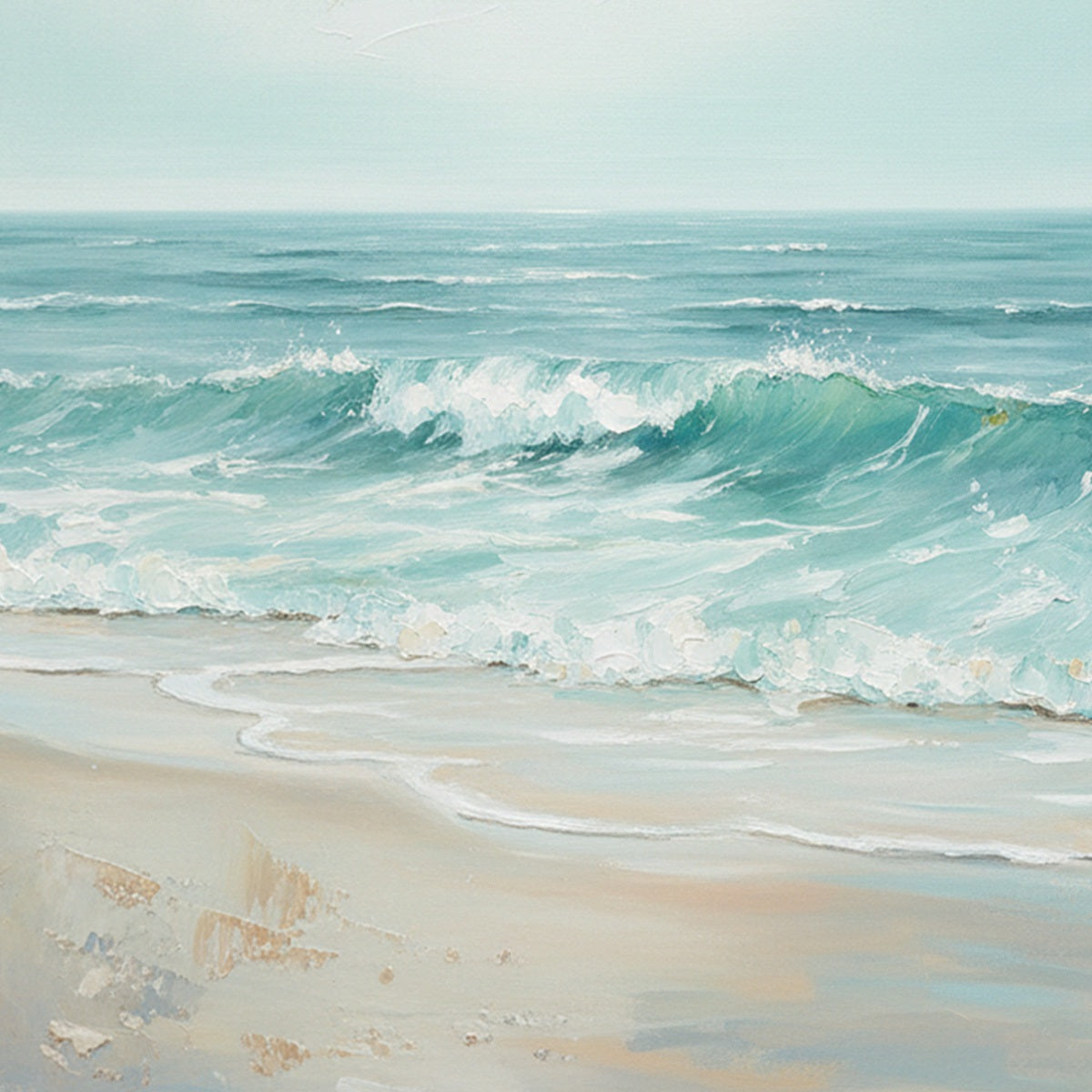 AQUA HORIZON: Textured Vertical Seascape Oil Painting - Image 3
