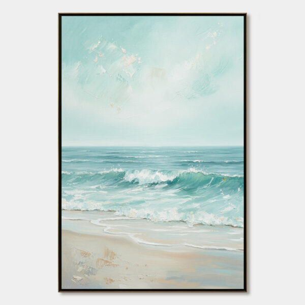 AQUA HORIZON: Textured Vertical Seascape Oil Painting