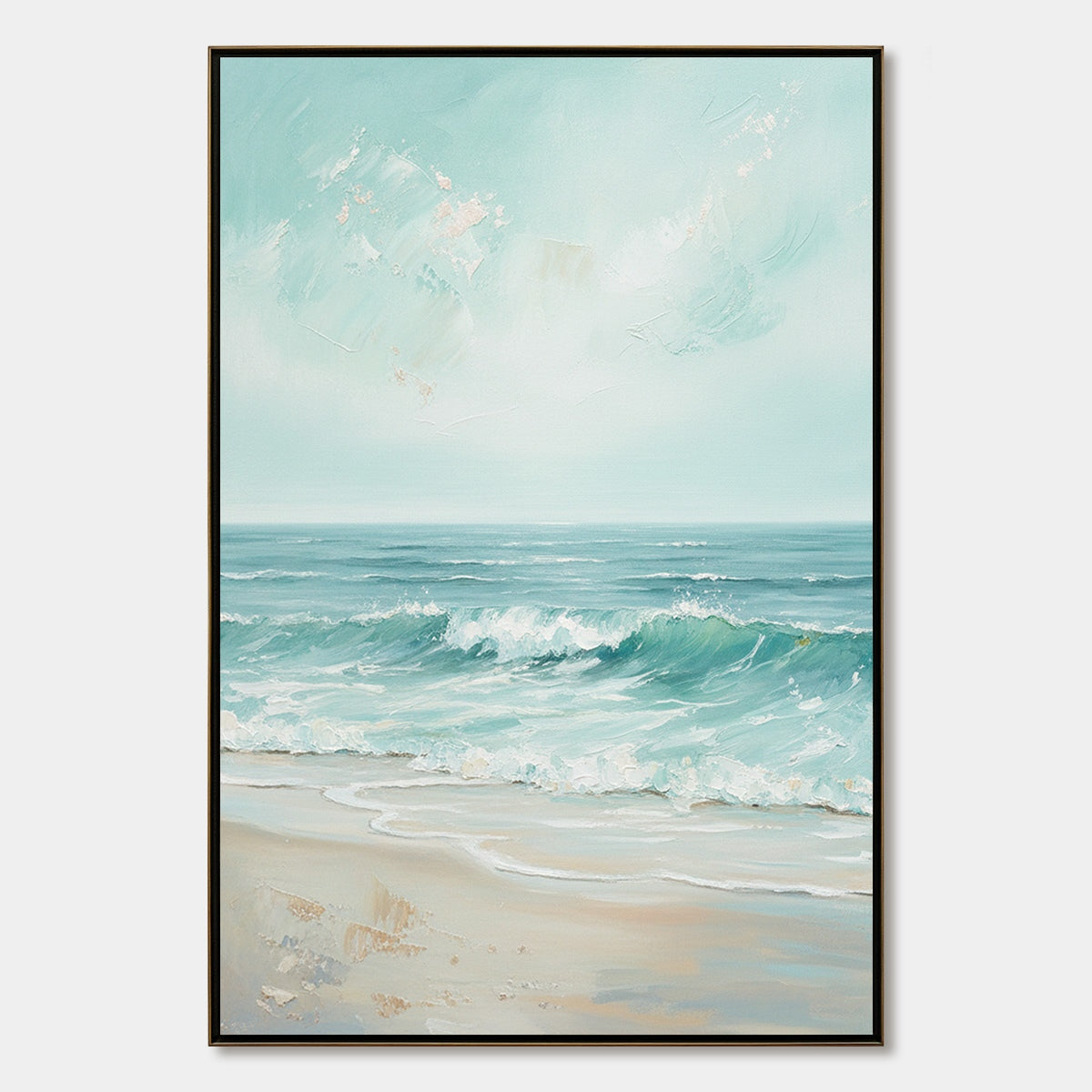 AQUA HORIZON: Textured Vertical Seascape Oil Painting