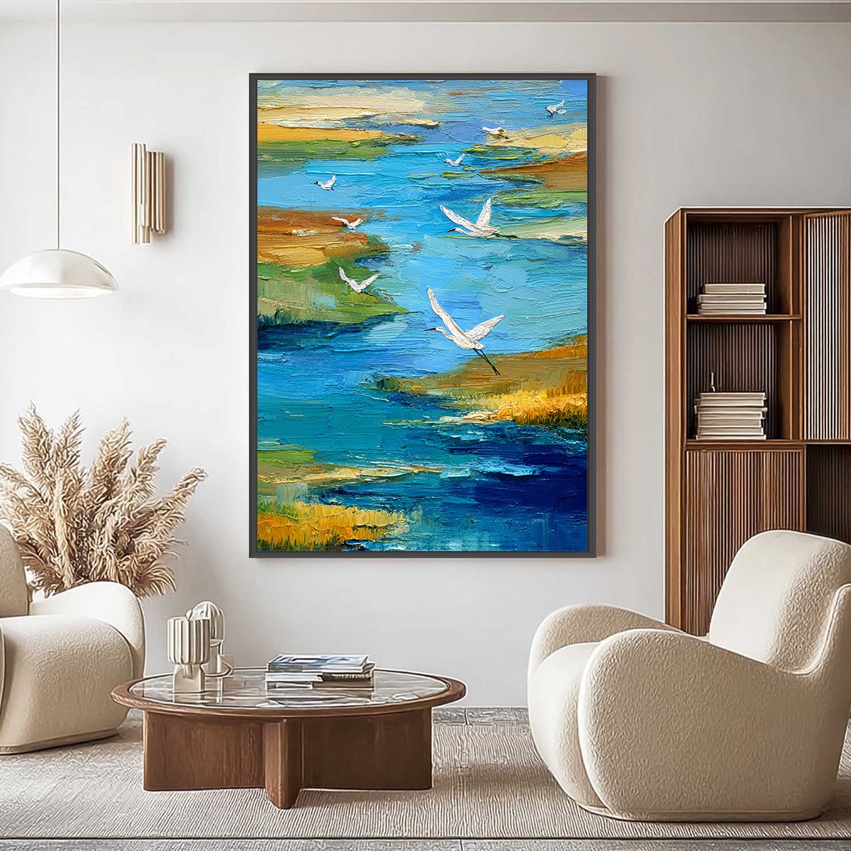 AQUAMARINE SOJOURN: Textured Impasto Coastal Landscape Painting with Birds - Image 2
