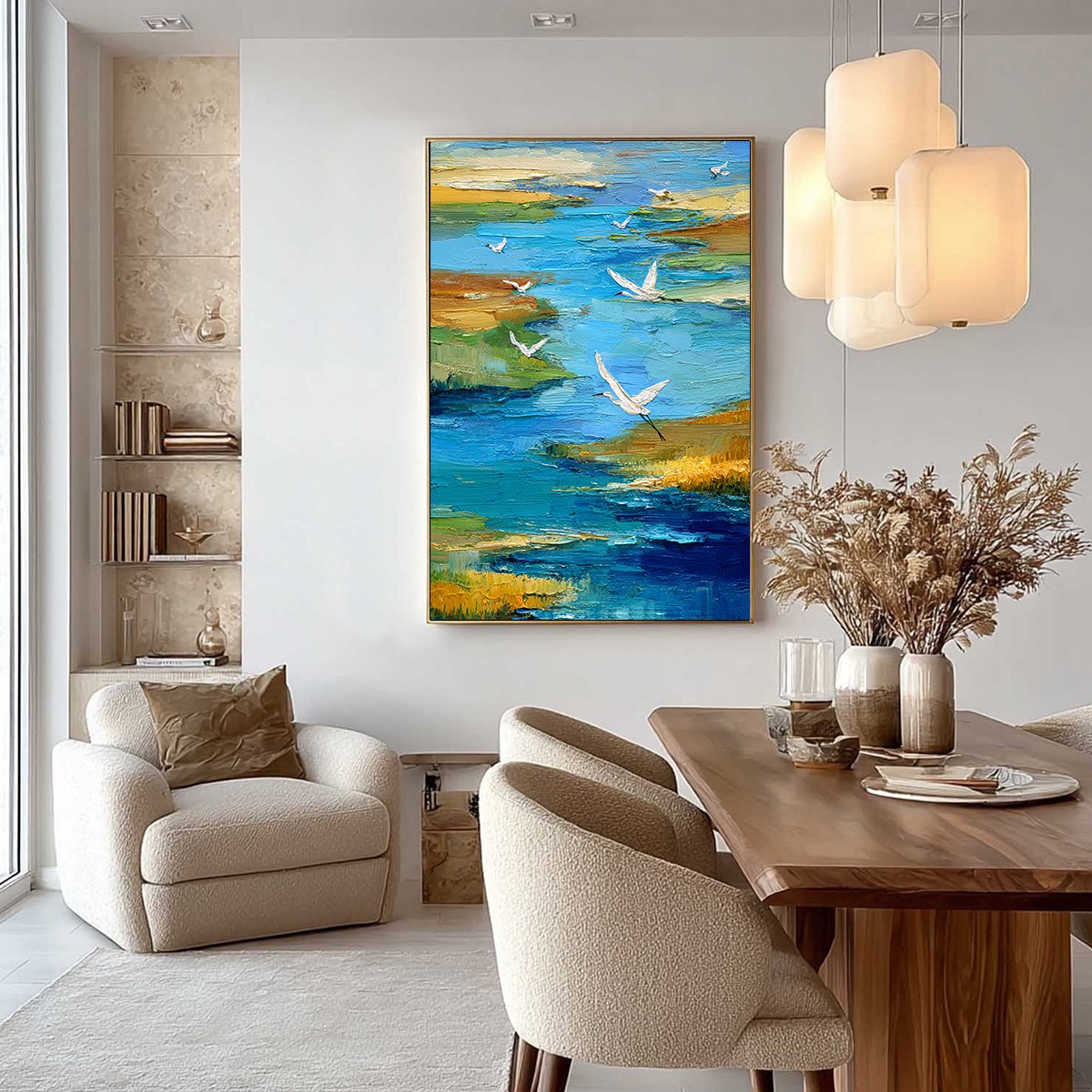 AQUAMARINE SOJOURN: Textured Impasto Coastal Landscape Painting with Birds - Image 4