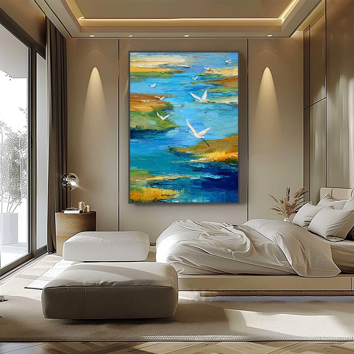 AQUAMARINE SOJOURN: Textured Impasto Coastal Landscape Painting with Birds - Image 6