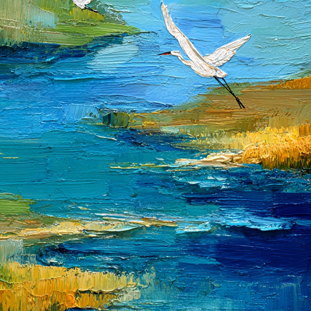 AQUAMARINE SOJOURN: Textured Impasto Coastal Landscape Painting with Birds - Image 3