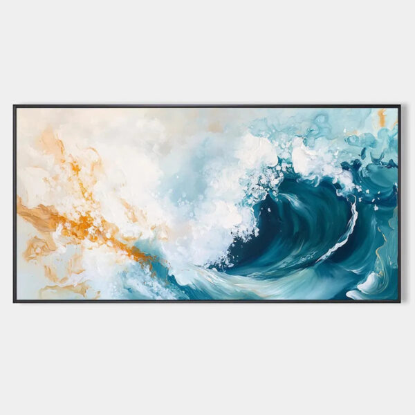AQUAMARINE CREST: Panoramic Abstract Ocean Wave Painting