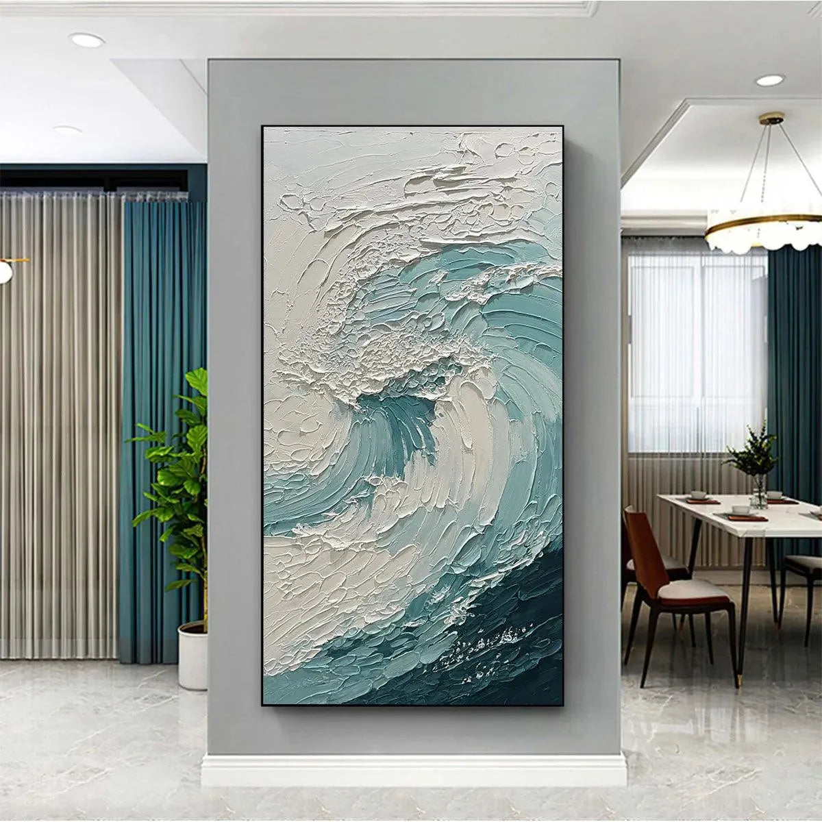 AQUAMARINE CREST: Textured Ocean Wave Painting, Vertical Canvas, Coastal Wall Art - Image 2