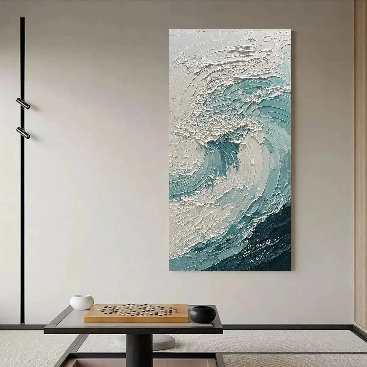 AQUAMARINE CREST: Textured Ocean Wave Painting, Vertical Canvas, Coastal Wall Art - Image 8