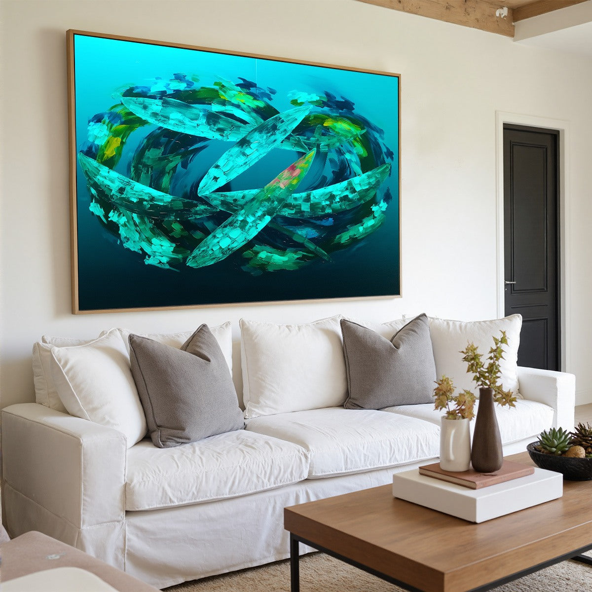 AQUAMARINE DREAM: Textured Abstract Oil Painting in Blues & Greens - Image 5