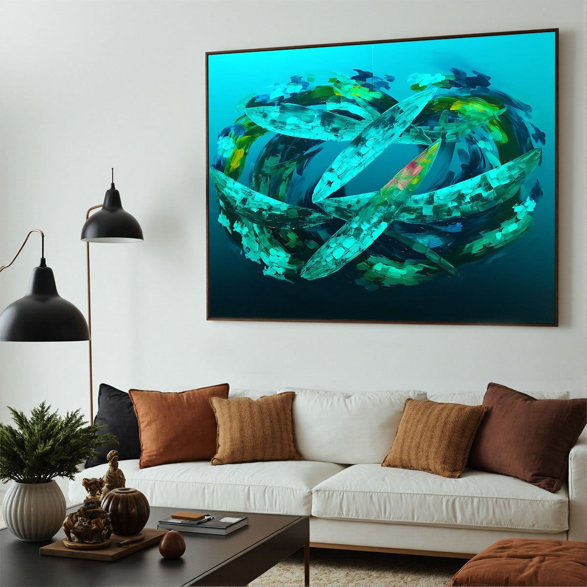AQUAMARINE DREAM: Textured Abstract Oil Painting in Blues & Greens - Image 3