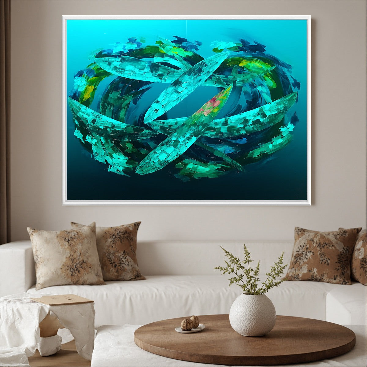AQUAMARINE DREAM: Textured Abstract Oil Painting in Blues & Greens - Image 2
