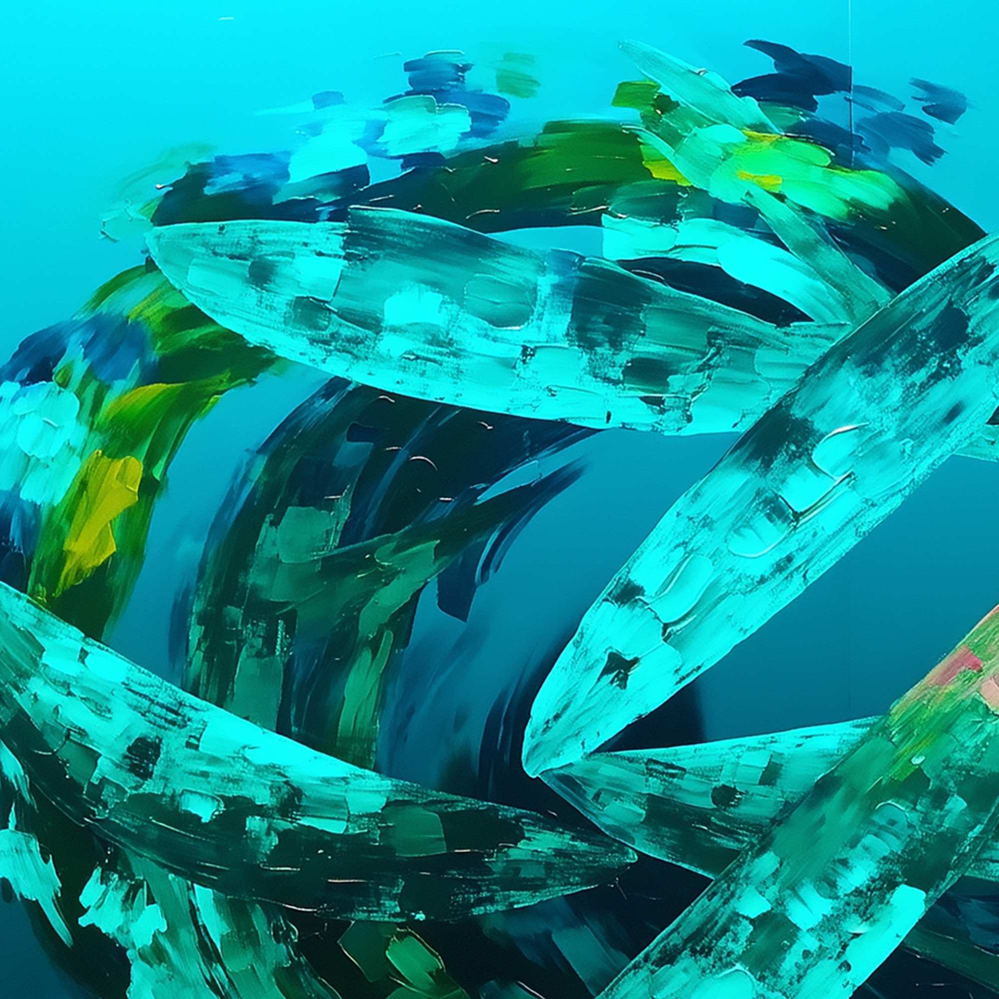 AQUAMARINE DREAM: Textured Abstract Oil Painting in Blues & Greens - Image 4