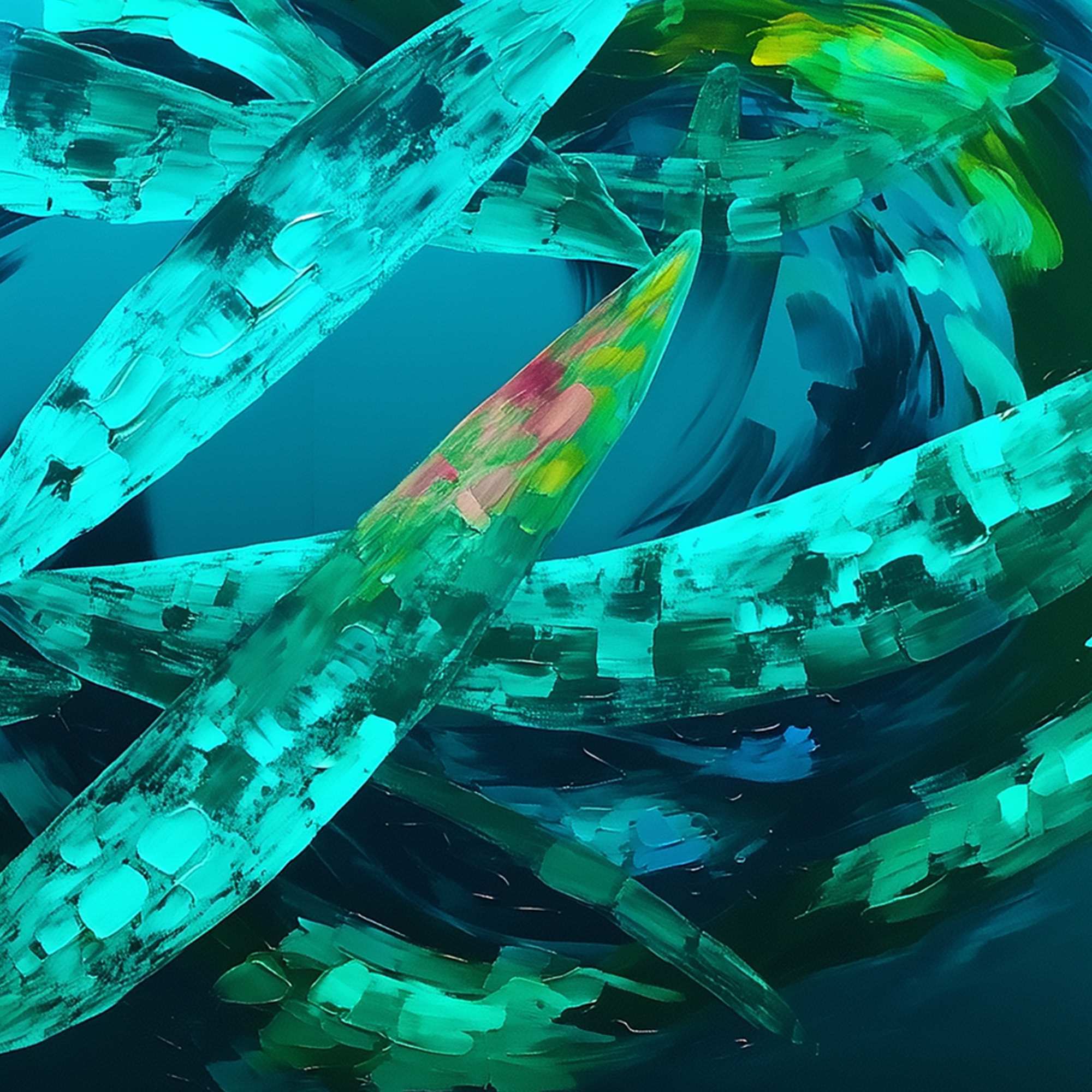 AQUAMARINE DREAM: Textured Abstract Oil Painting in Blues & Greens - Image 7