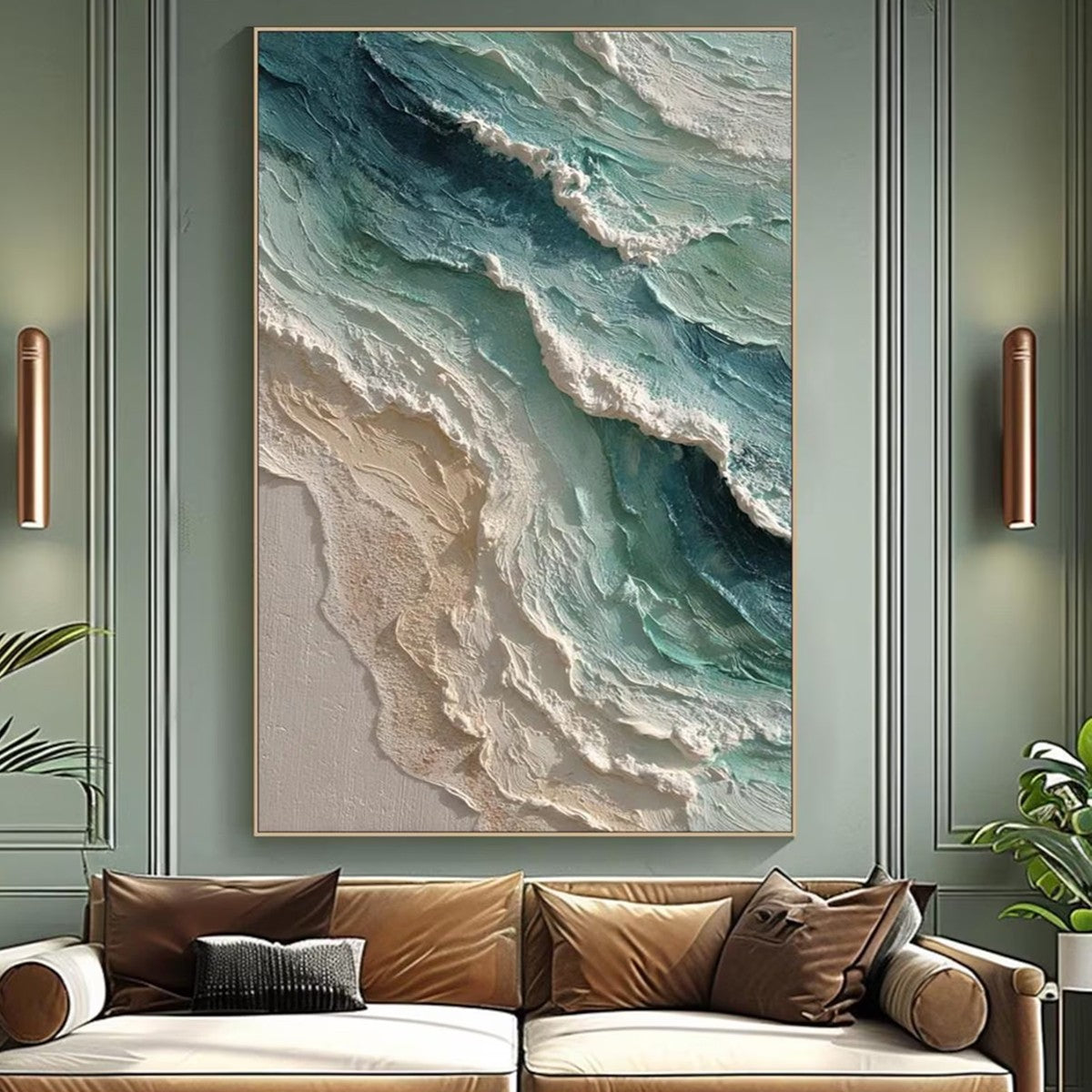 AQUAMARINE RUSH: Textured Impasto Ocean Wave Painting - Image 2