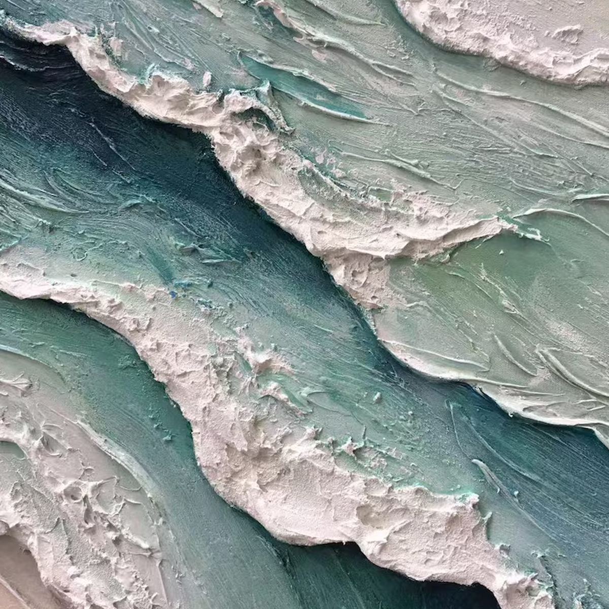AQUAMARINE RUSH: Textured Impasto Ocean Wave Painting - Image 3
