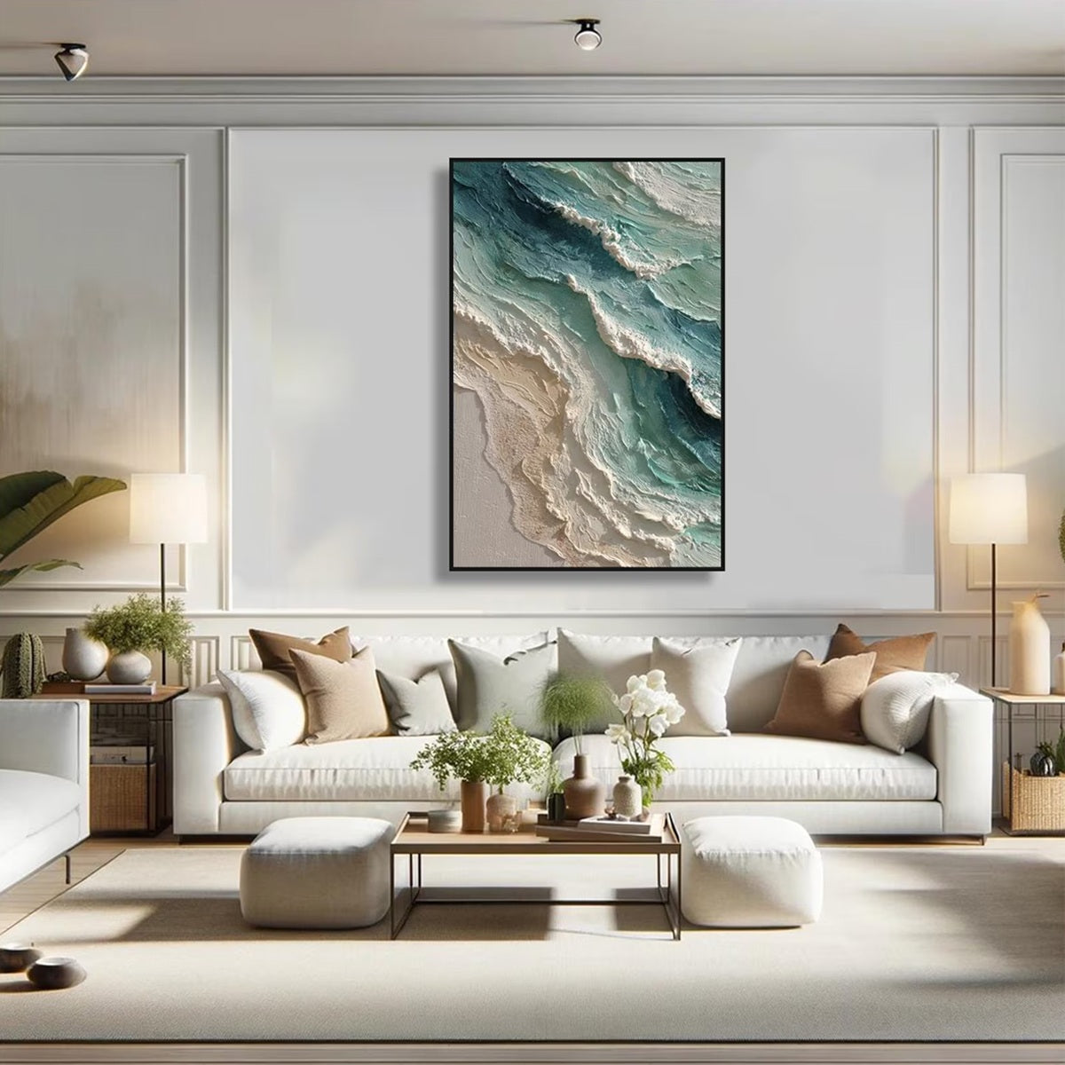AQUAMARINE RUSH: Textured Impasto Ocean Wave Painting - Image 4