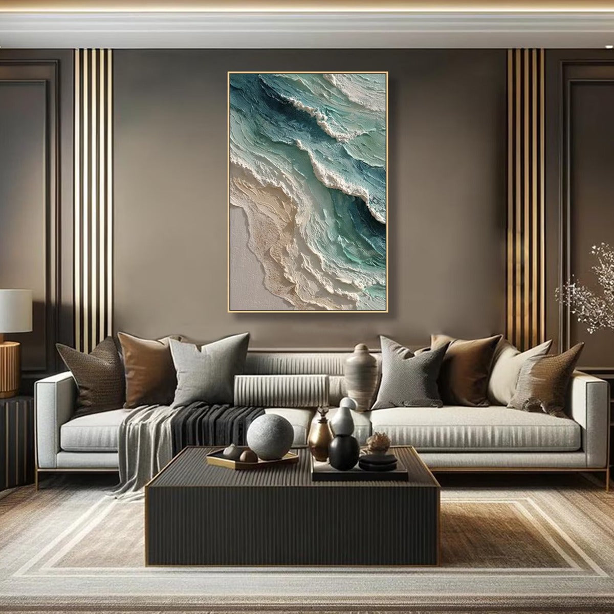 AQUAMARINE RUSH: Textured Impasto Ocean Wave Painting - Image 5