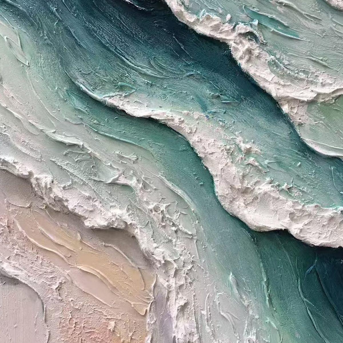 AQUAMARINE RUSH: Textured Impasto Ocean Wave Painting - Image 6