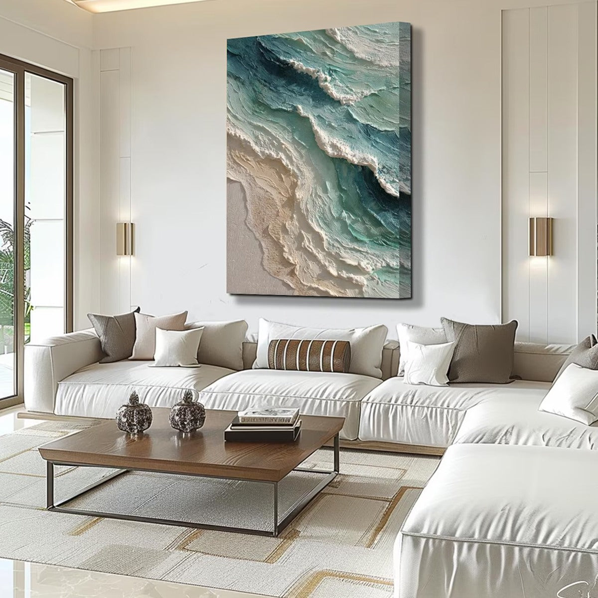 AQUAMARINE RUSH: Textured Impasto Ocean Wave Painting - Image 8