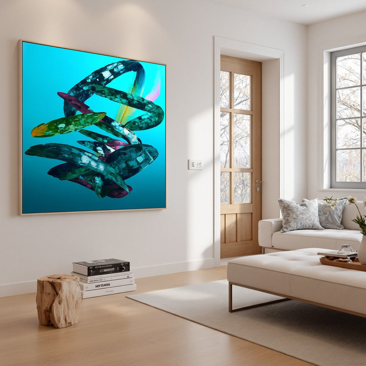 AQUAMARINE WHIRL: Textured Abstract Oil Painting in Turquoise - Image 5