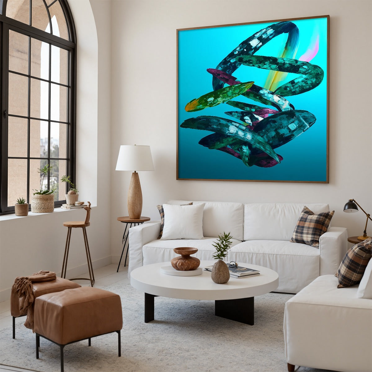 AQUAMARINE WHIRL: Textured Abstract Oil Painting in Turquoise - Image 6
