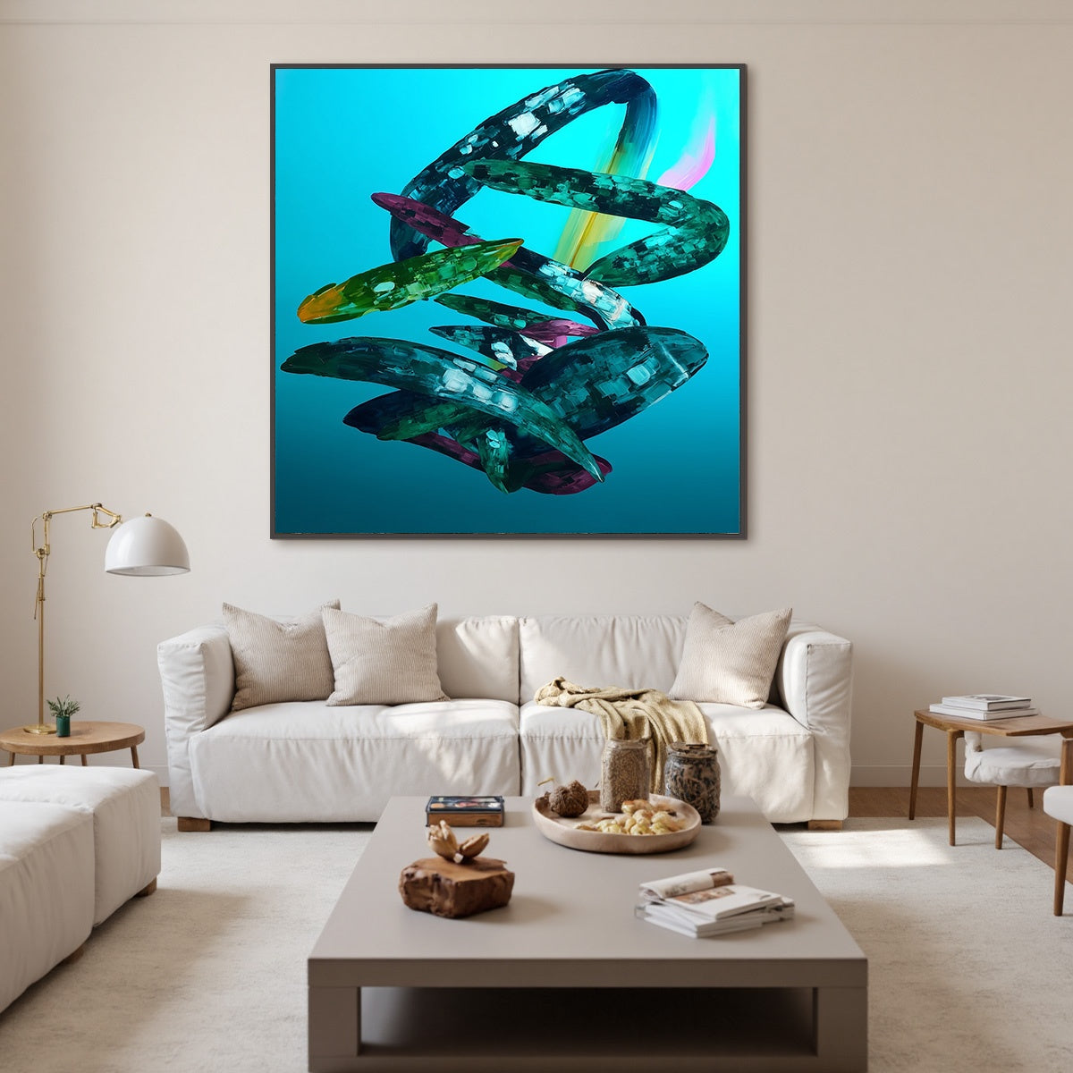 AQUAMARINE WHIRL: Textured Abstract Oil Painting in Turquoise - Image 2