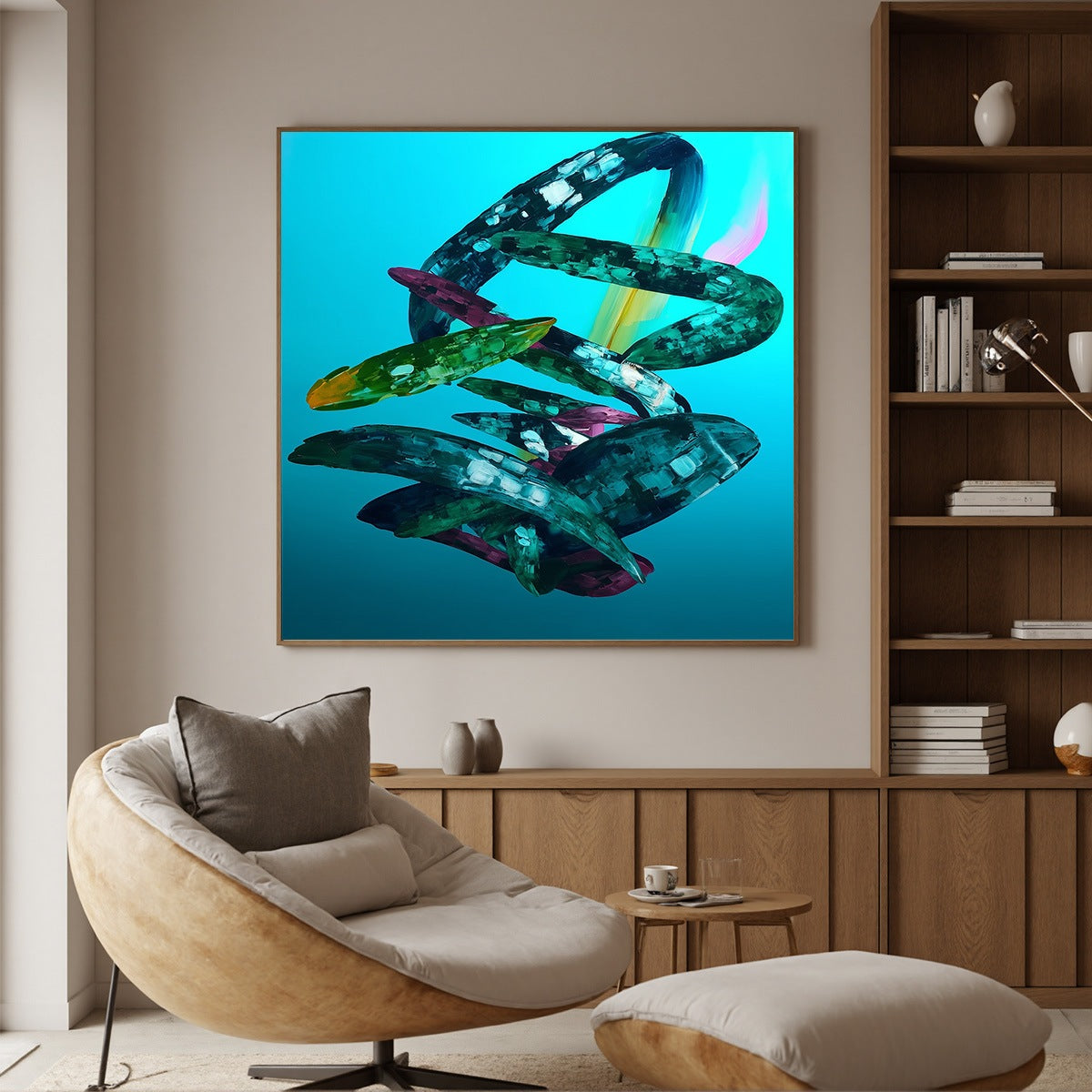 AQUAMARINE WHIRL: Textured Abstract Oil Painting in Turquoise - Image 3