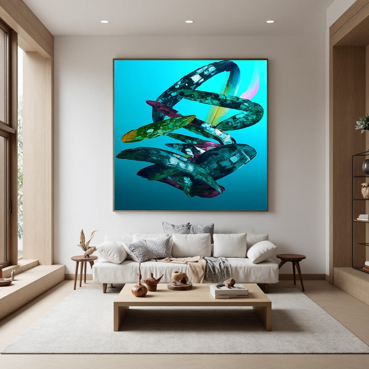 AQUAMARINE WHIRL: Textured Abstract Oil Painting in Turquoise - Image 8