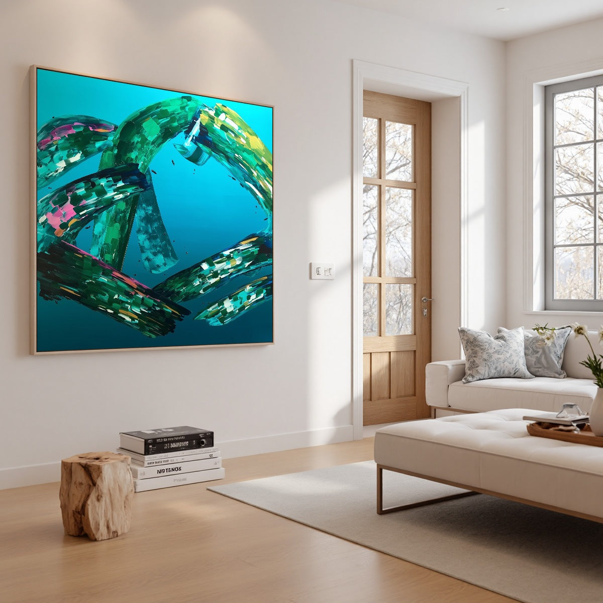AQUAMARINE WHIRL: Textured Abstract Turquoise Oil Painting - Image 8