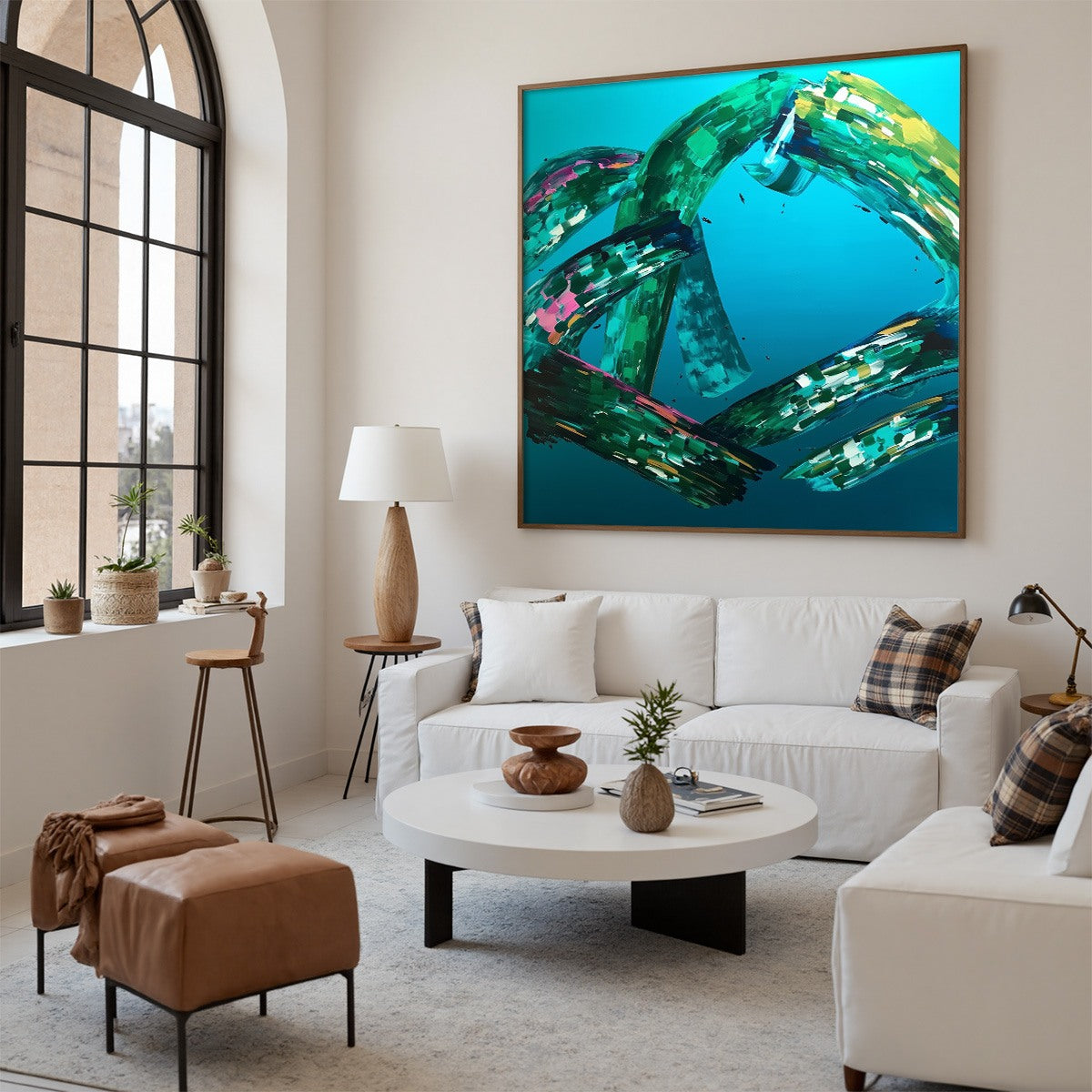 AQUAMARINE WHIRL: Textured Abstract Turquoise Oil Painting - Image 6