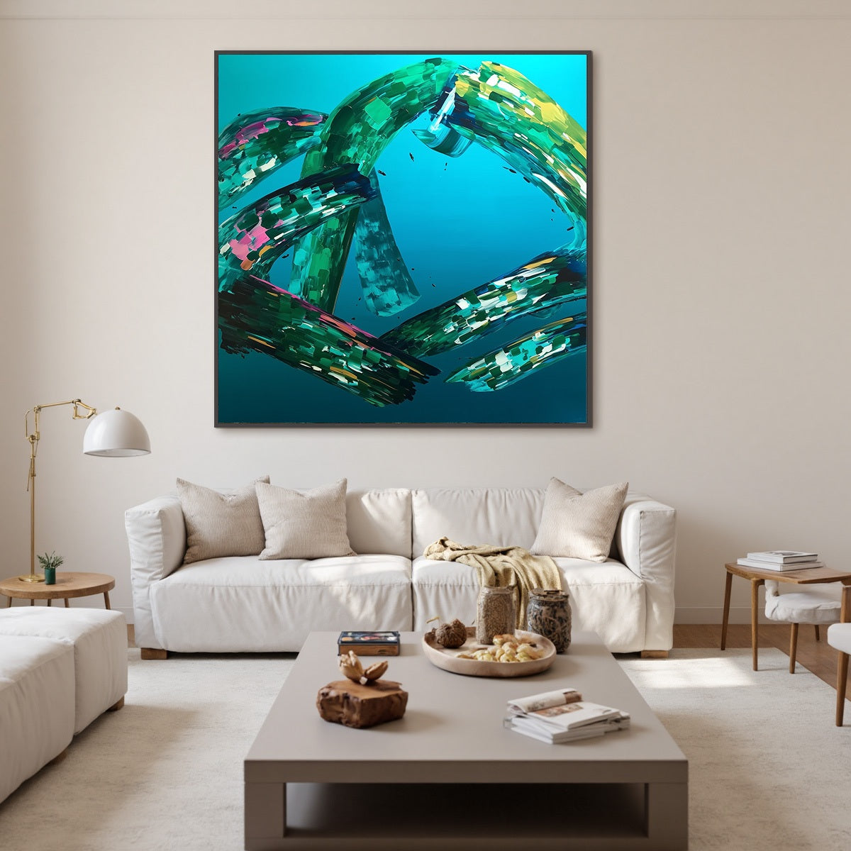 AQUAMARINE WHIRL: Textured Abstract Turquoise Oil Painting - Image 3