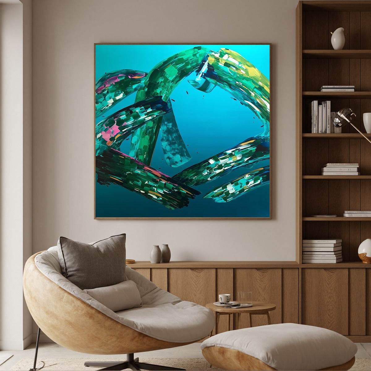 AQUAMARINE WHIRL: Textured Abstract Turquoise Oil Painting - Image 2