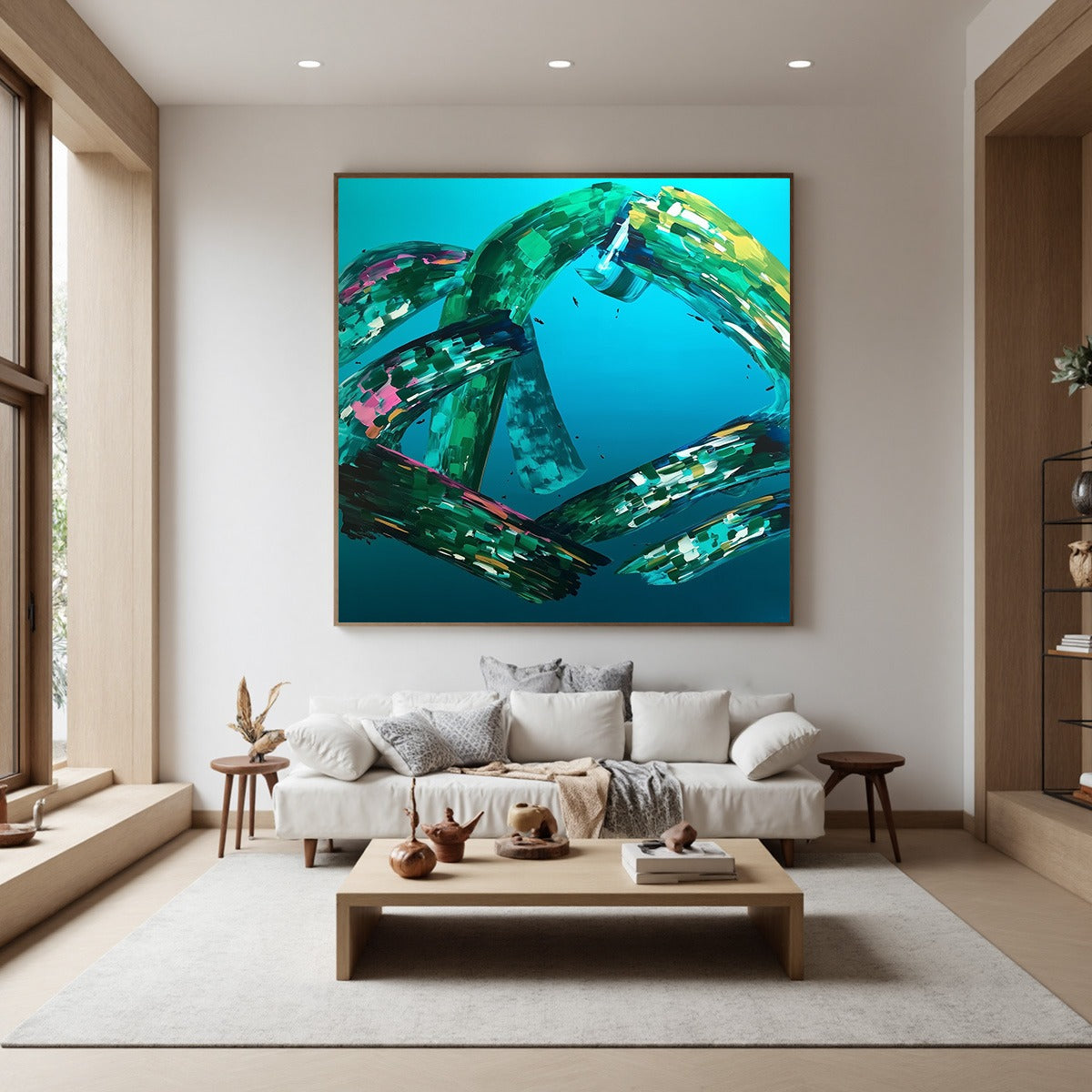 AQUAMARINE WHIRL: Textured Abstract Turquoise Oil Painting - Image 5