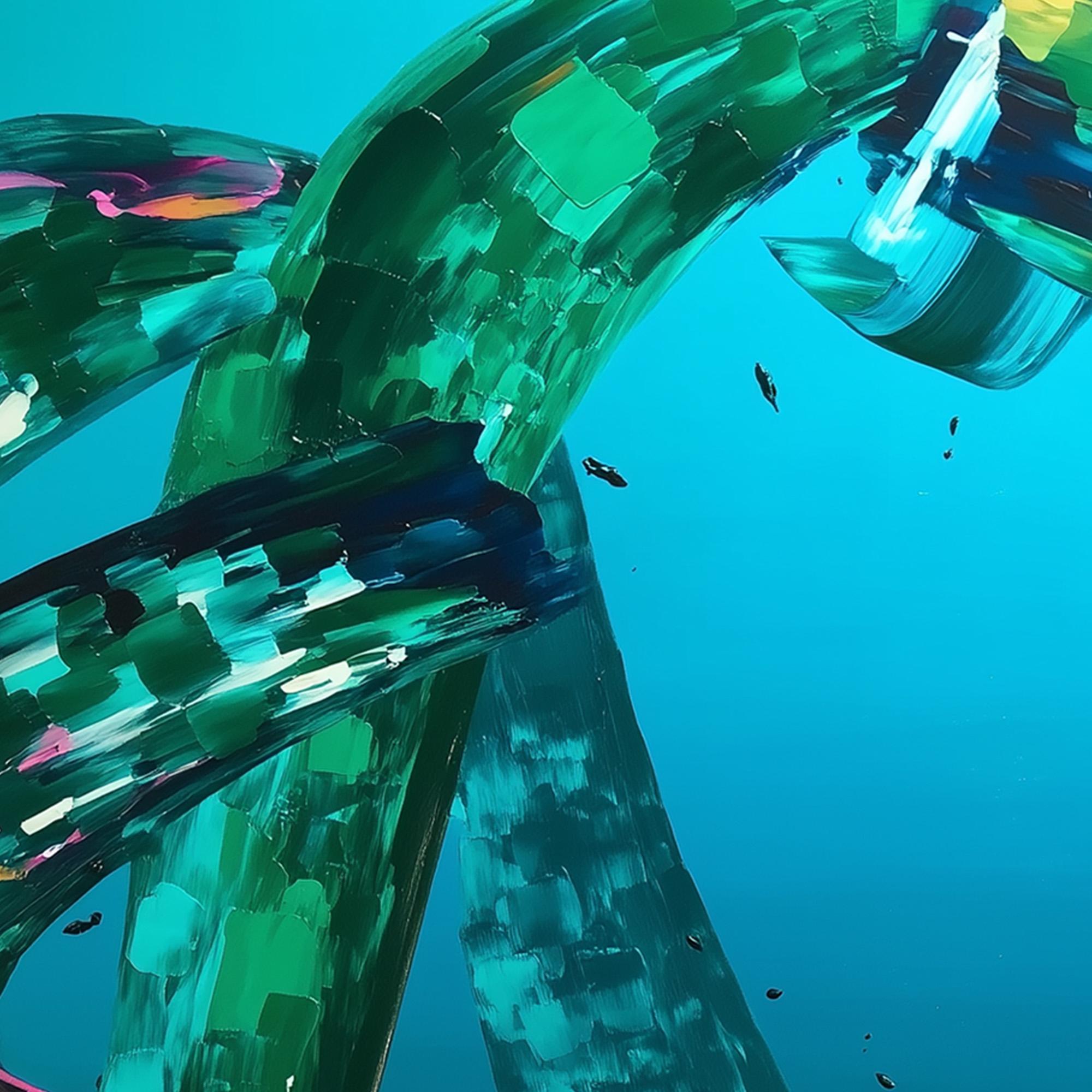 AQUAMARINE WHIRL: Textured Abstract Turquoise Oil Painting - Image 4