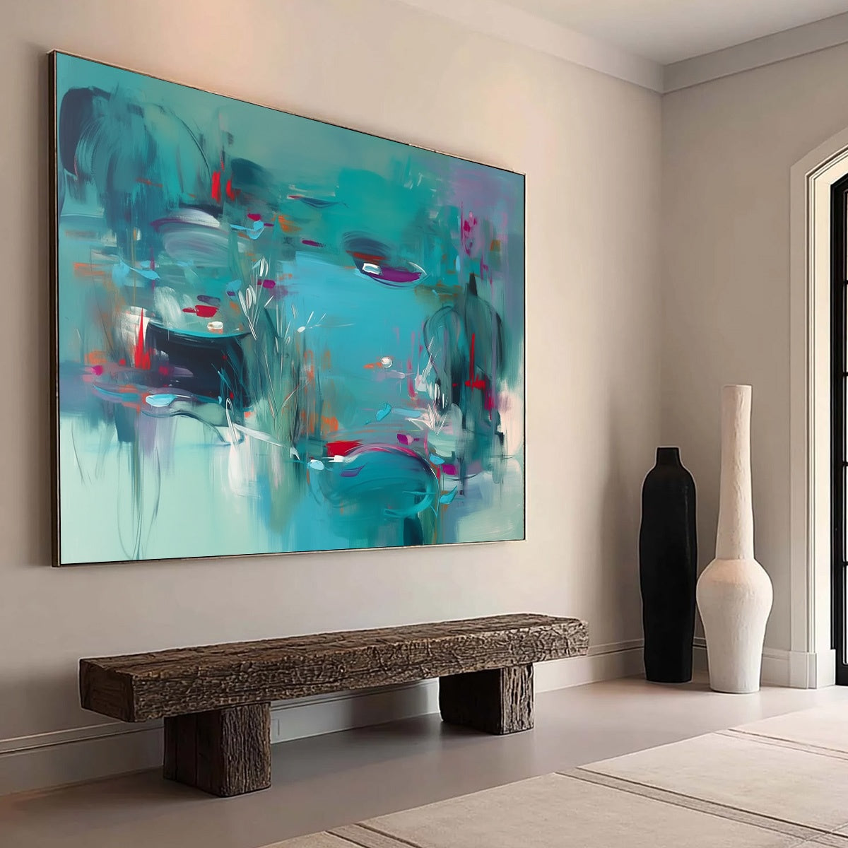 AQUATIC REVERIE: Vibrant Abstract Water Lily Pond Painting - Image 7