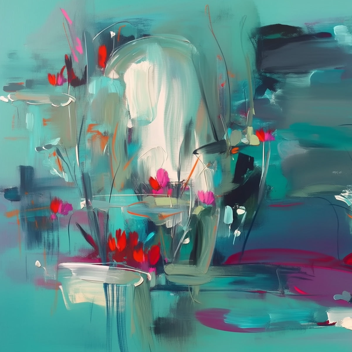 AQUATIC REVERIE: Vibrant Abstract Water Lily Pond Painting - Image 3