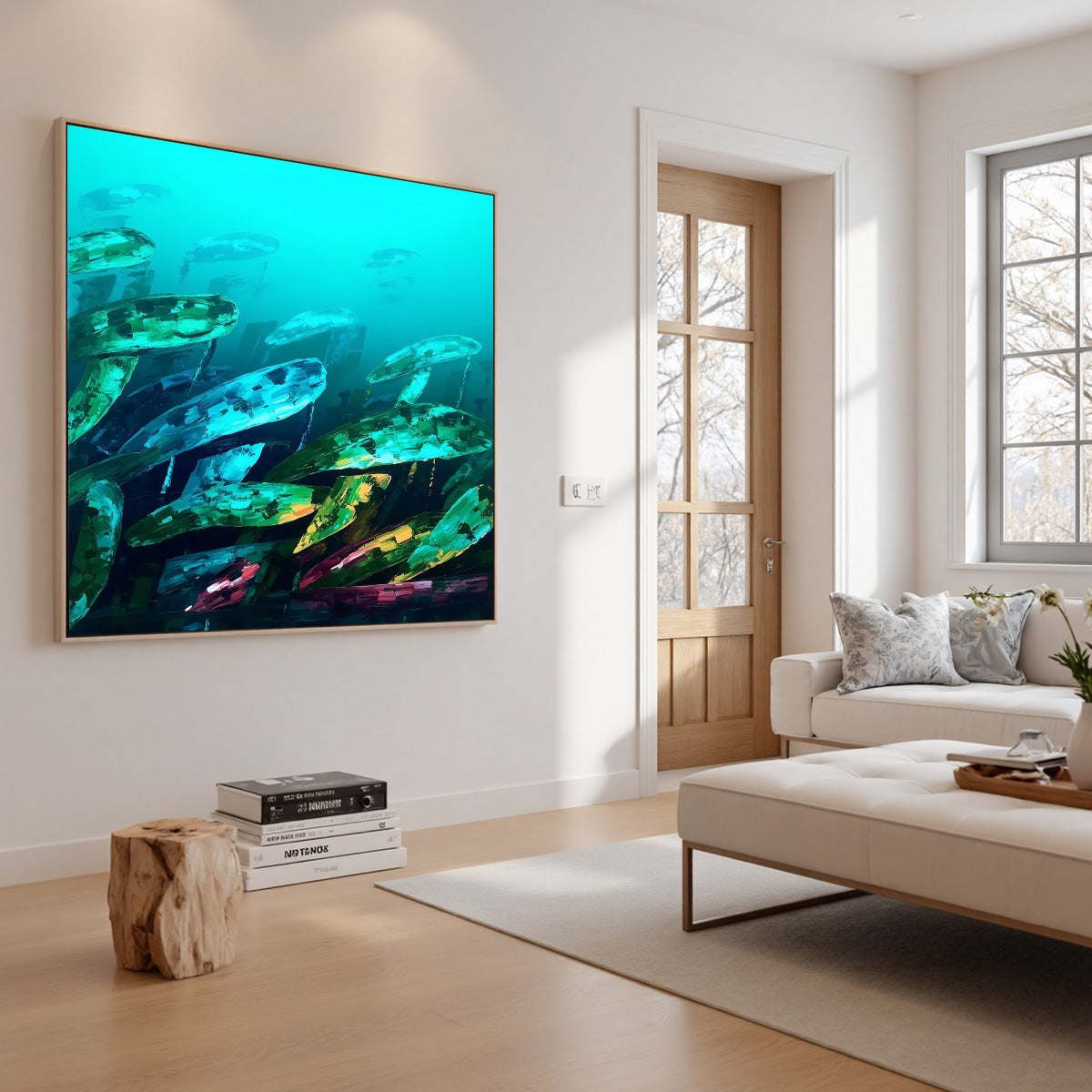 AQUATIC DREAM: Textured Abstract Teal and Green Oil Painting - Image 5