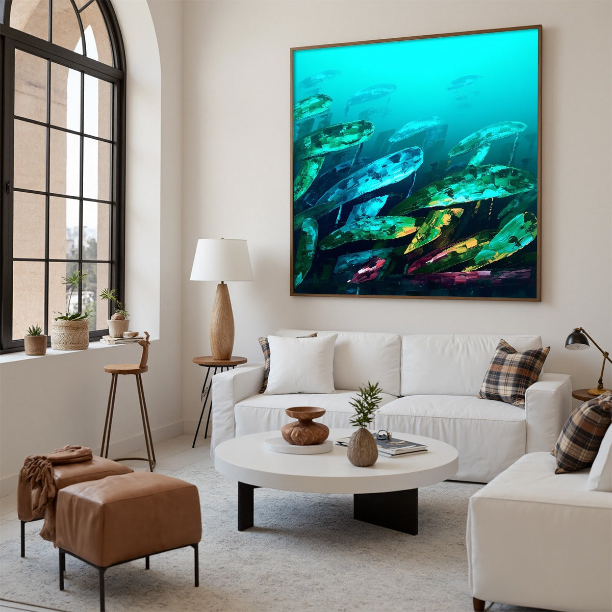 AQUATIC DREAM: Textured Abstract Teal and Green Oil Painting - Image 6