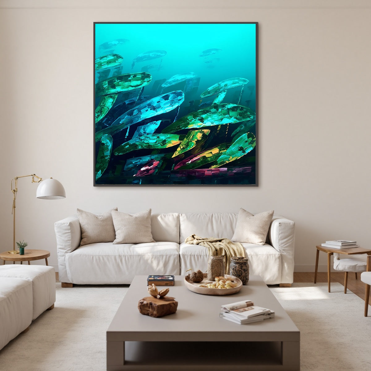 AQUATIC DREAM: Textured Abstract Teal and Green Oil Painting - Image 8