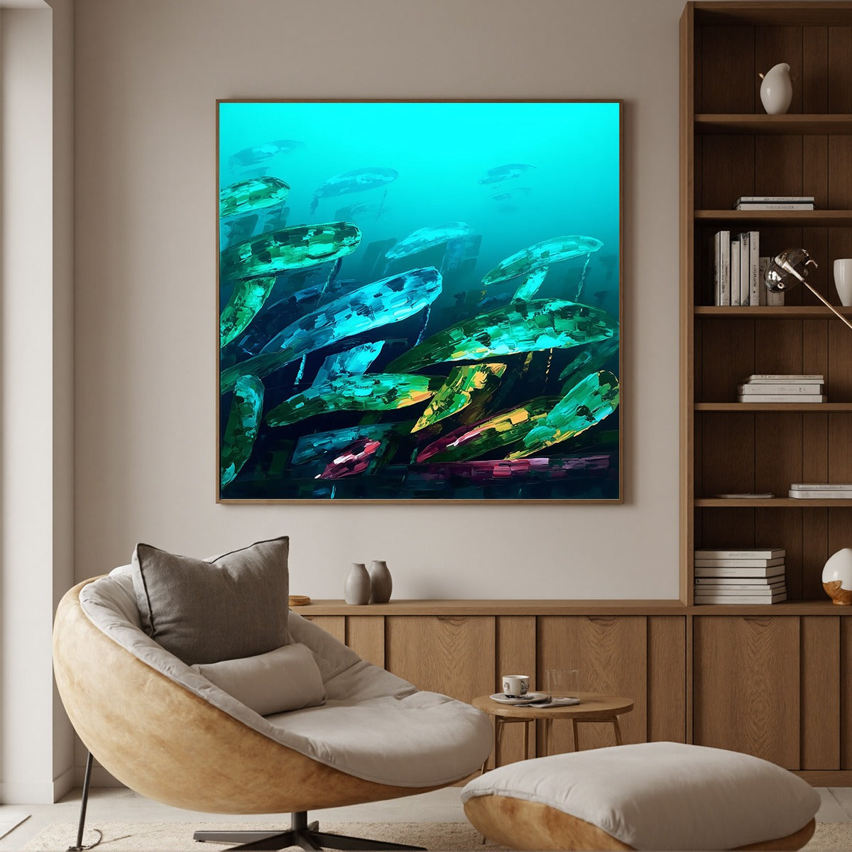 AQUATIC DREAM: Textured Abstract Teal and Green Oil Painting - Image 3