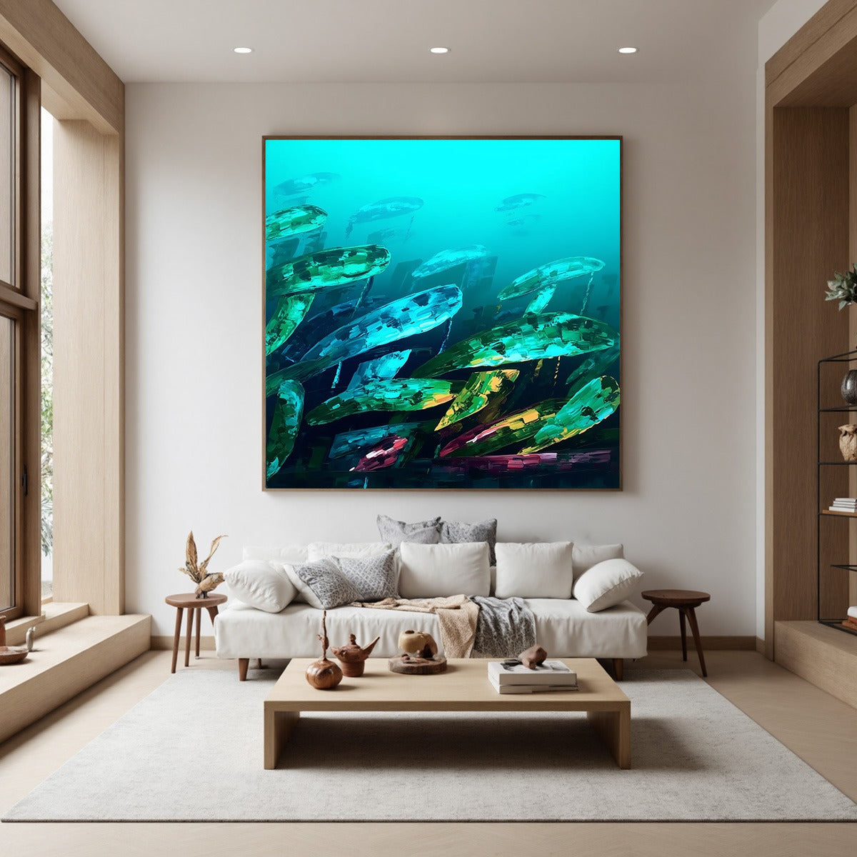 AQUATIC DREAM: Textured Abstract Teal and Green Oil Painting - Image 2