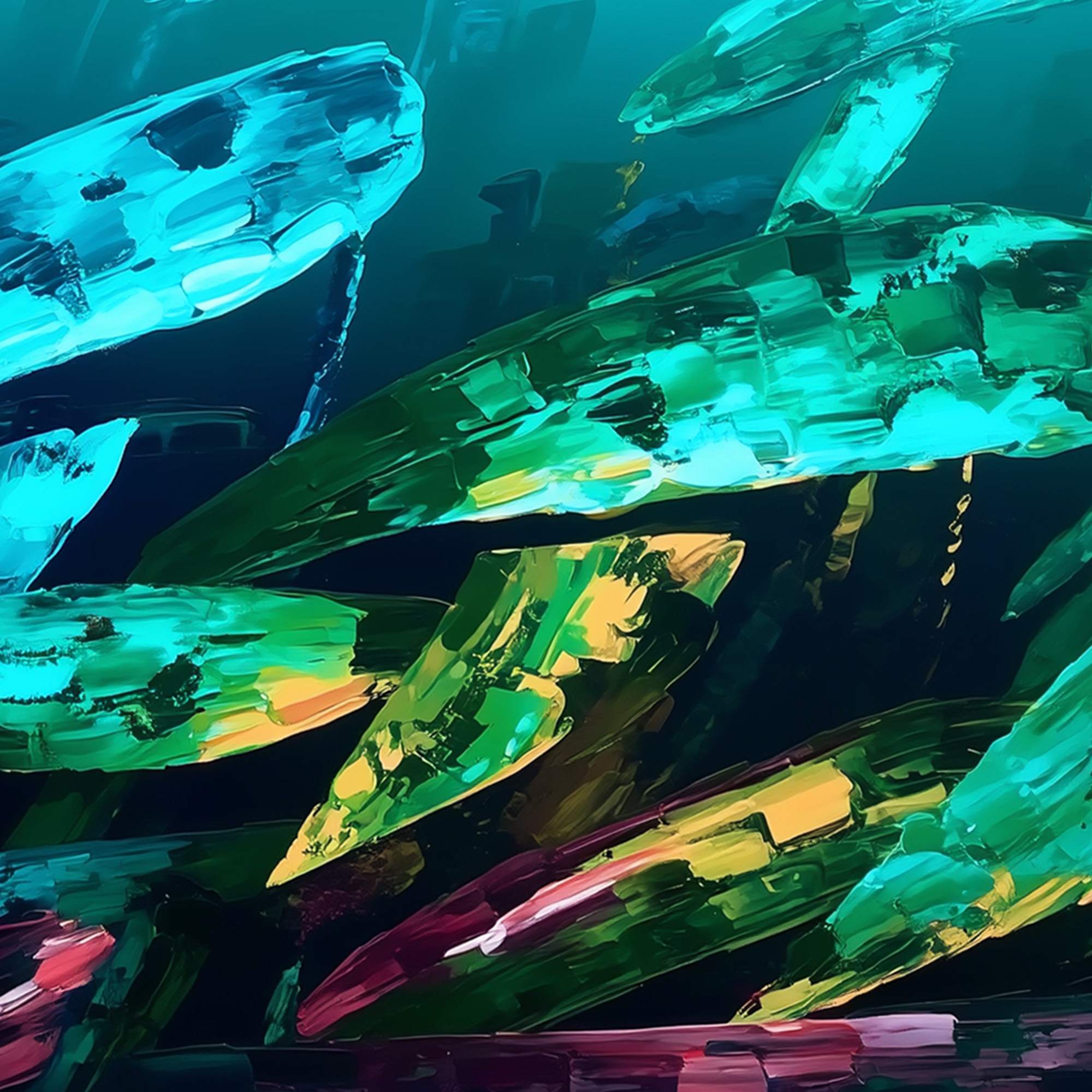 AQUATIC DREAM: Textured Abstract Teal and Green Oil Painting - Image 7