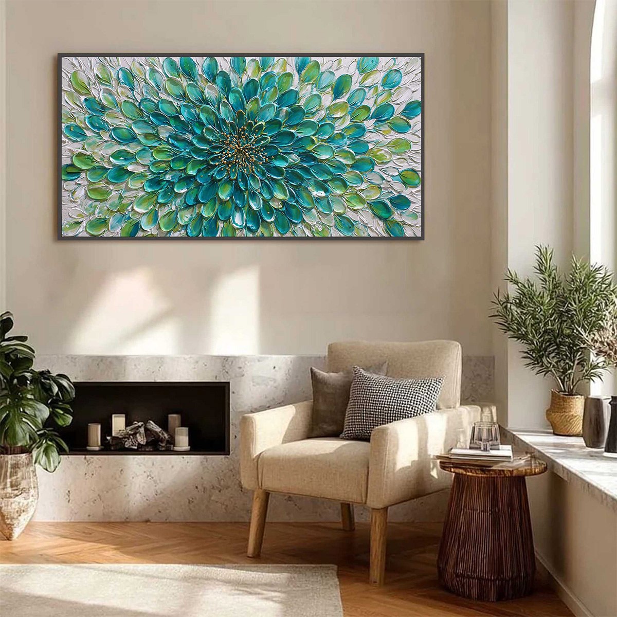 AQUA BLOOM: Textured Impasto Floral Oil Painting - Image 5