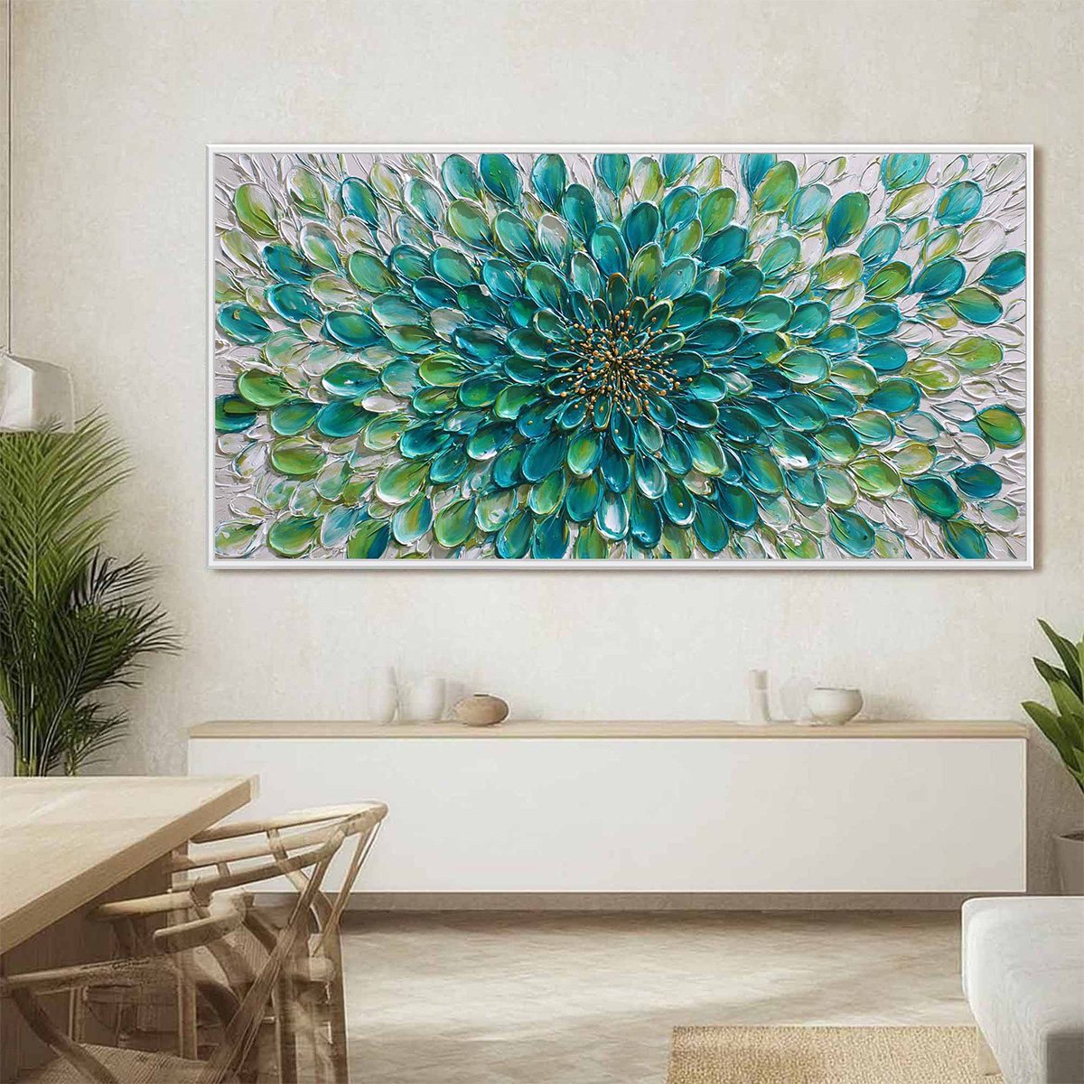 AQUA BLOOM: Textured Impasto Floral Oil Painting - Image 2