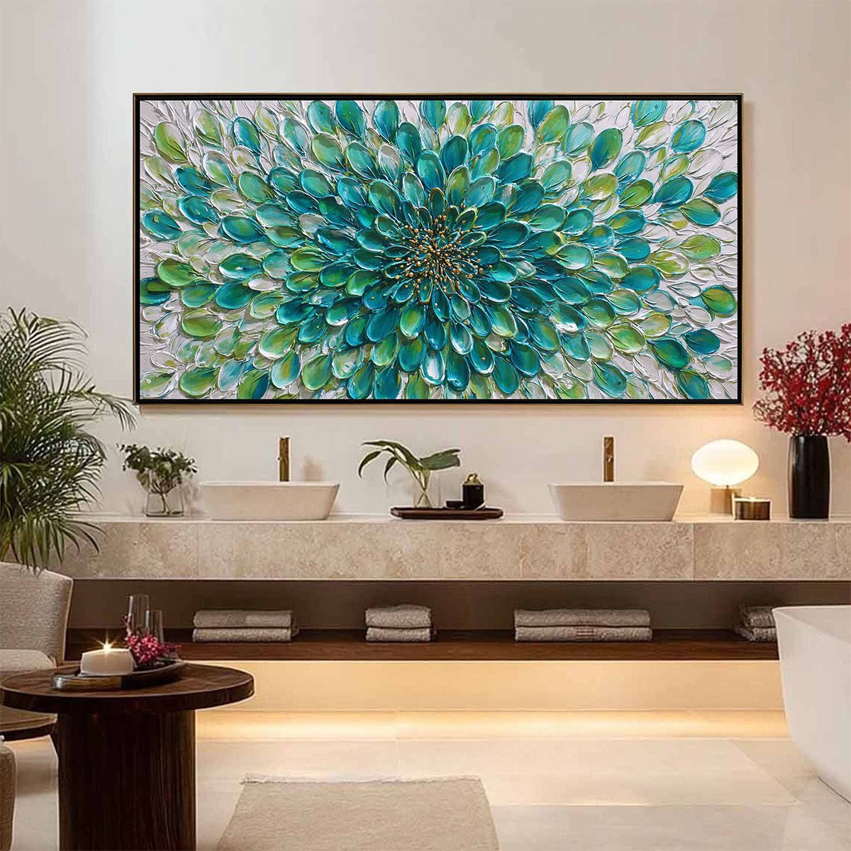 AQUA BLOOM: Textured Impasto Floral Oil Painting - Image 7