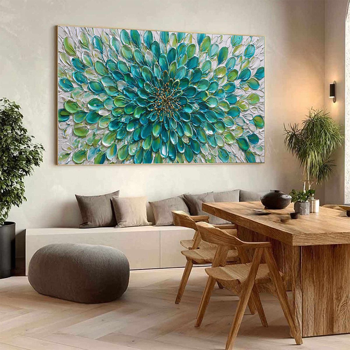 AQUA BLOOM: Textured Impasto Floral Oil Painting - Image 8