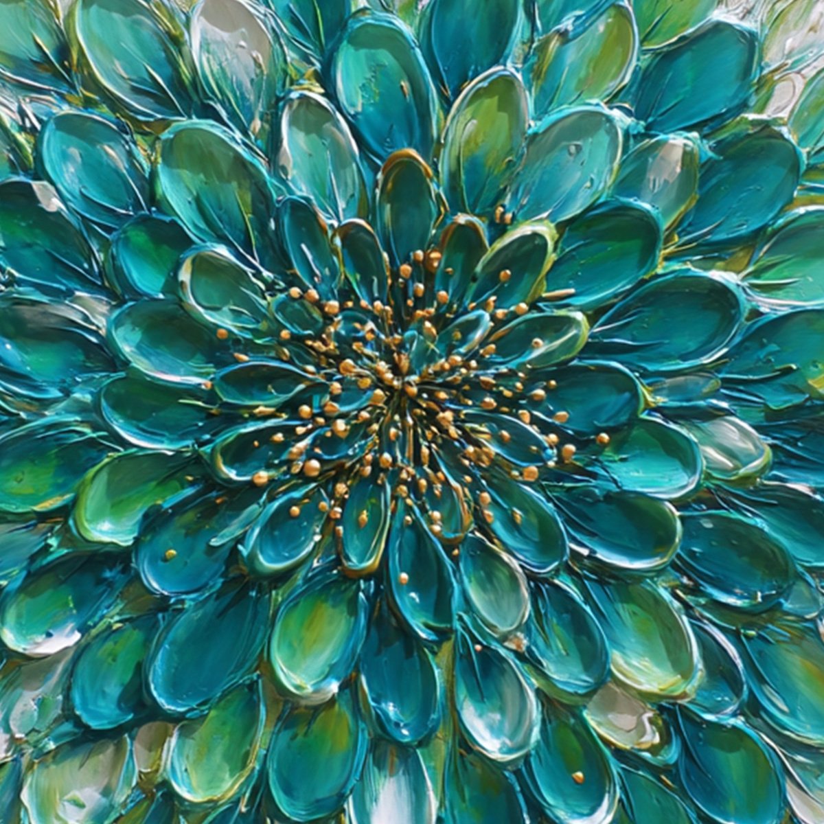 AQUA BLOOM: Textured Impasto Floral Oil Painting - Image 3