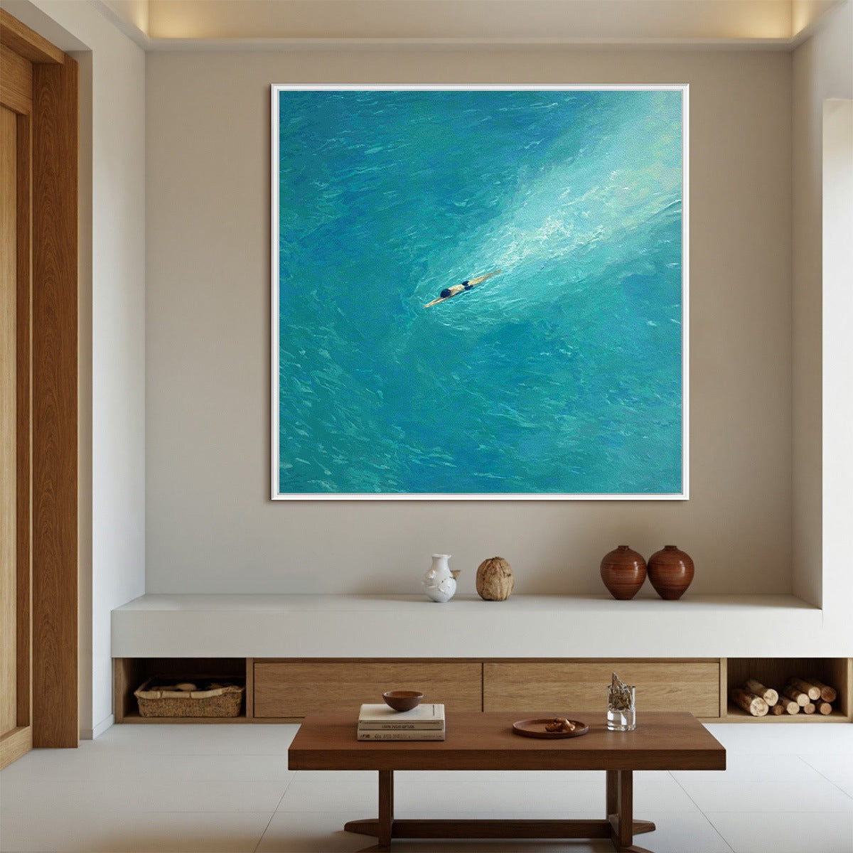 AQUA SOLITUDE: Minimalist Ocean Scene Oil Painting - Image 2